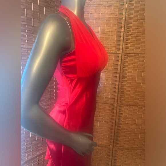 New! Betsy & Adam Red Halter Formal Prom Gown Dress 6 NWT Side Zipper Closure - Picture 3 of 14